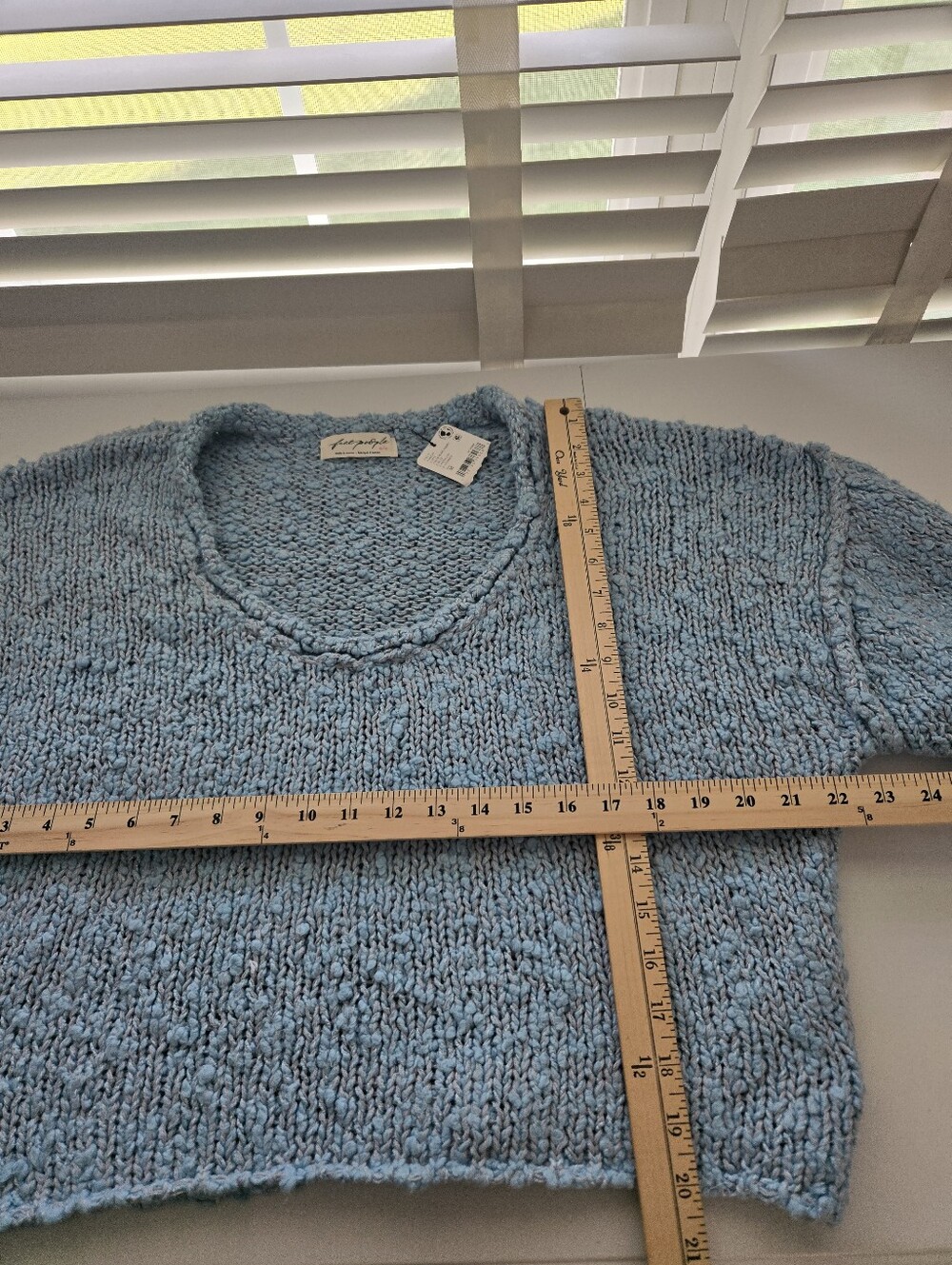 NWT Free People Firefly Pullover Light Blue Bouclé Open Knit Scoop Neck Sweater - Picture 7 of 12